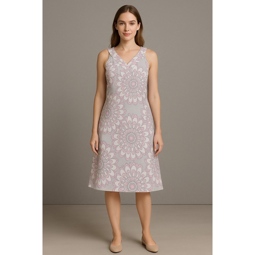Ann Taylor LOFT Dress Womens 8 Gray Pink Floral Sleeveless Shift A-Line Sundress